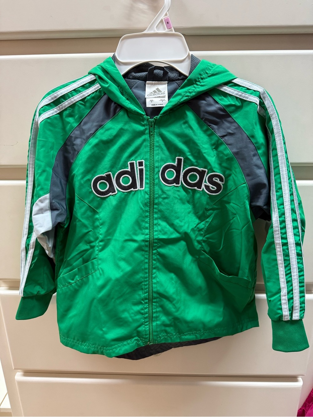 Boys Adidas hooded green raincoat size 6
